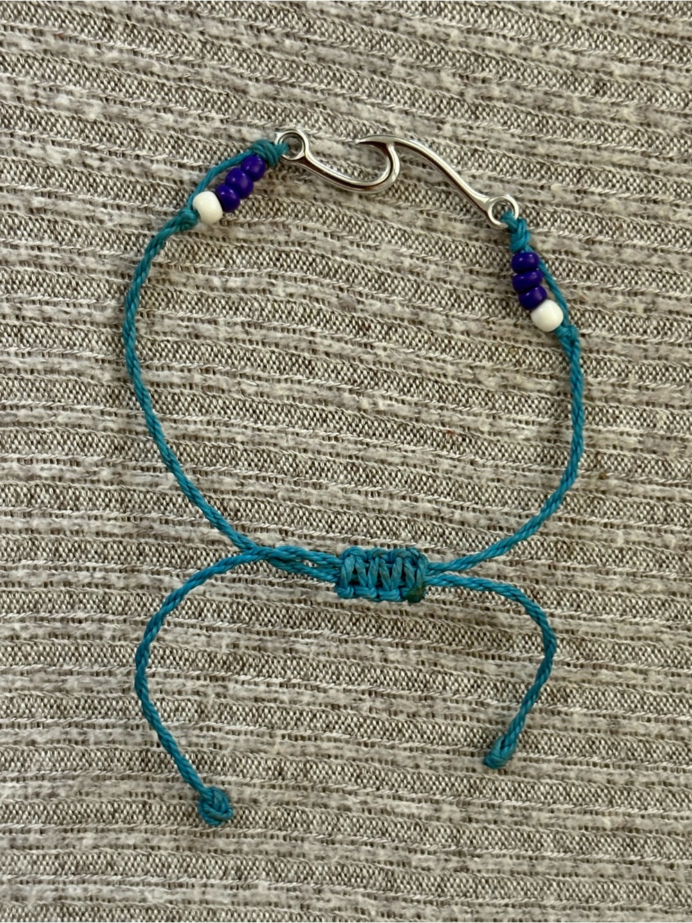 Beach theme blue stranded navy & white beaded adjustable bracelet